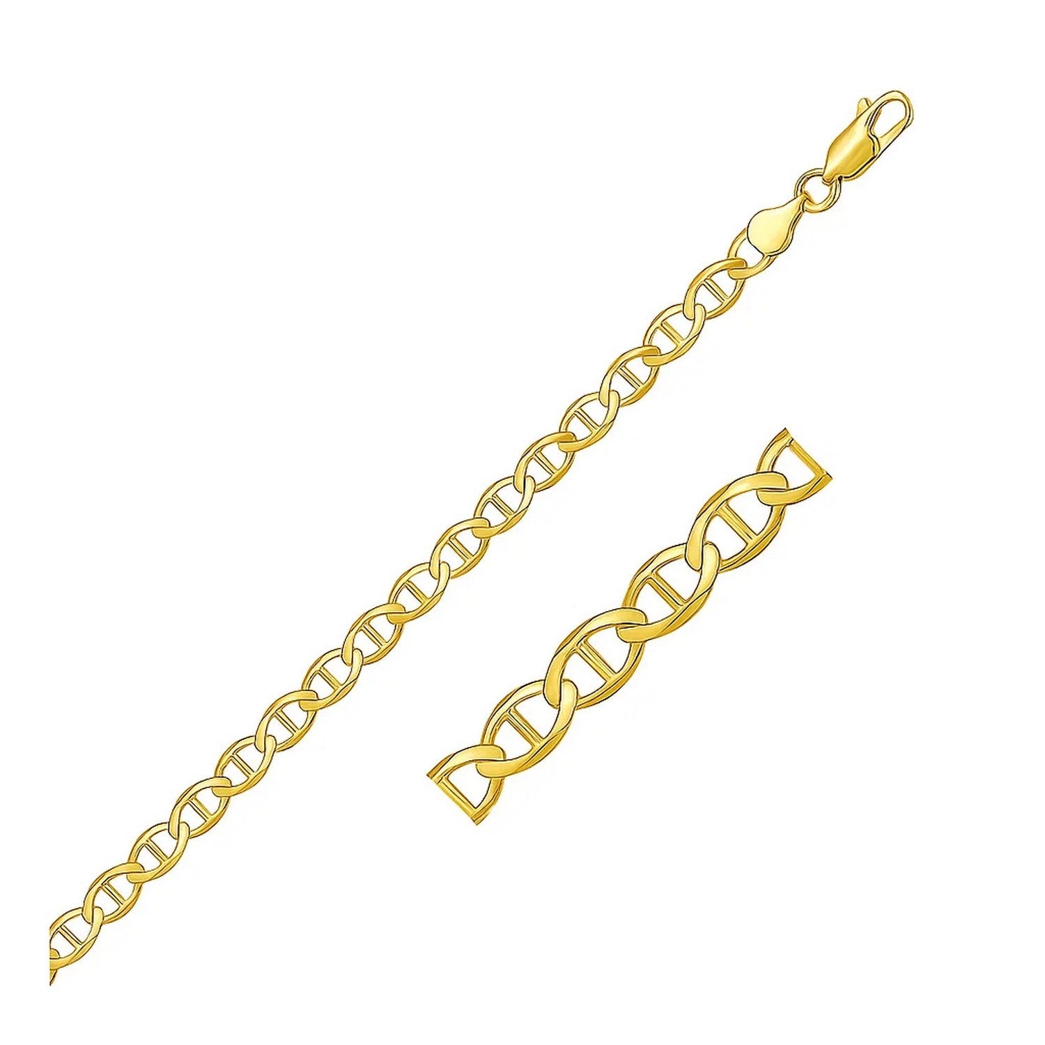 10k Yellow Gold Mariner Link Bracelet (4.50 mm) in a sleek high-contrast midnight luxury editorial style